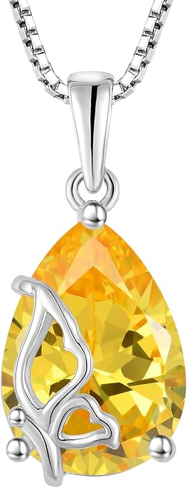 Teardrop Necklace 925 Sterling Silver Butterfly Pendant Necklace Birthstone Jewelry for Women