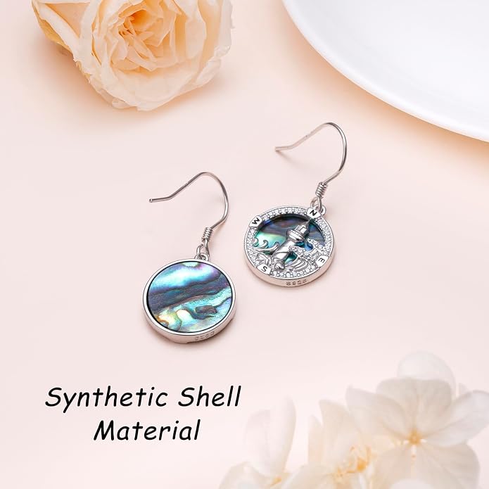 Abalone Shell Earrings for Women 925 Sterling Silver Witches Knot/Compass Lighthouse Jewelry Dangle Drop Earrings Jewelry Gifts for Women Men