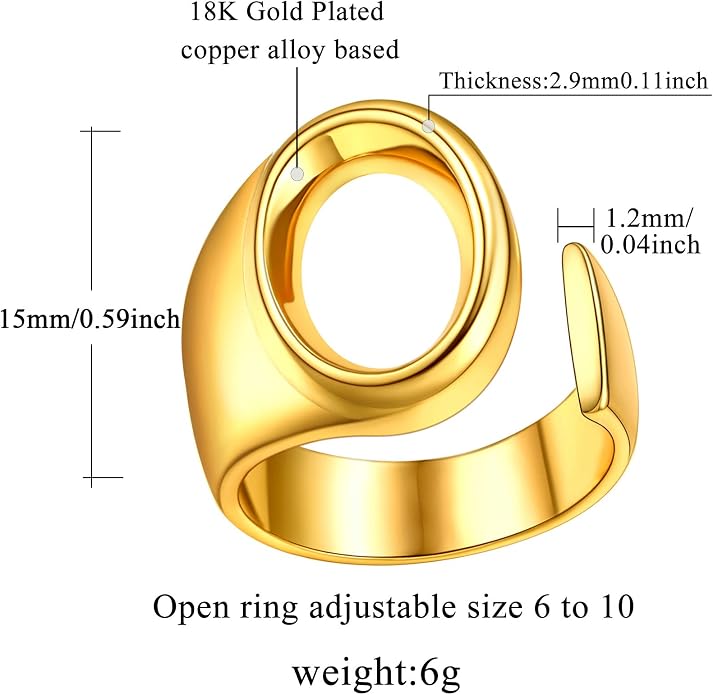 FindChic Customizable Initial Ring Statement 18K Gold Plated Fashion Cuff Rings for Women Alphabet Letter A to Z Resizable Knuckle Ring (with Gift Box)