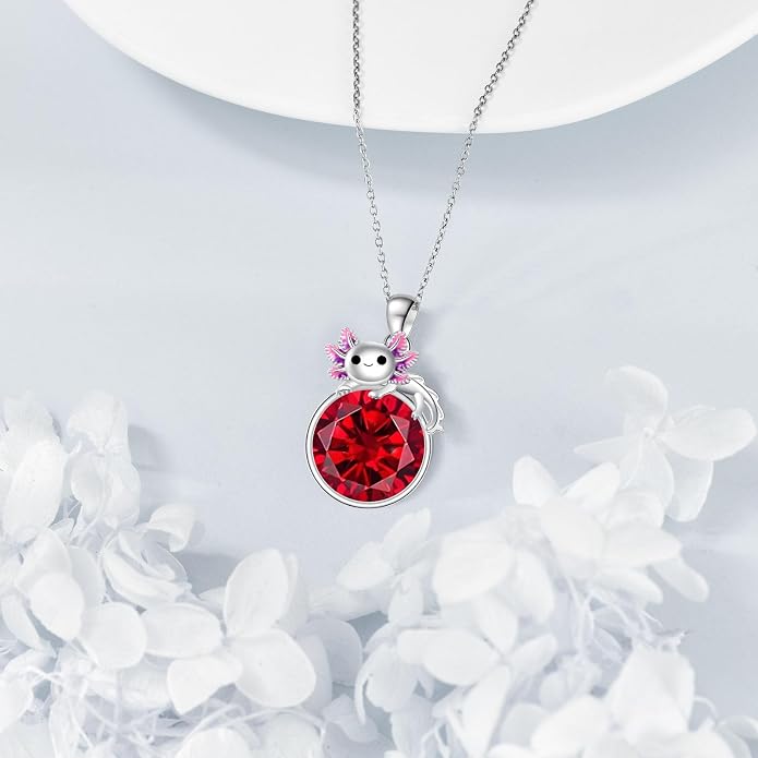 Birthstone Axolotl Necklace Sterling Silver Axolotl Pendant Cubic Zirconia Jewelry Birthday Gifts for Women Men