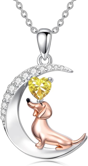 PROESS Animal Birthstone Necklace 925 Sterling Silver Otter/Axolotl/Hippo/Elephant/Dachshund/Monkey/Red Panda Pendant Necklace Animal Birthstone Jewelry Gifts for Women