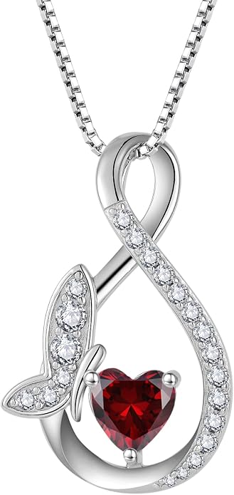 Infinity Butterfly Necklace for Women 925 Sterling Silver Heart Birthstone Created Gemstone Pendant Jewelry Gifts for Women Her