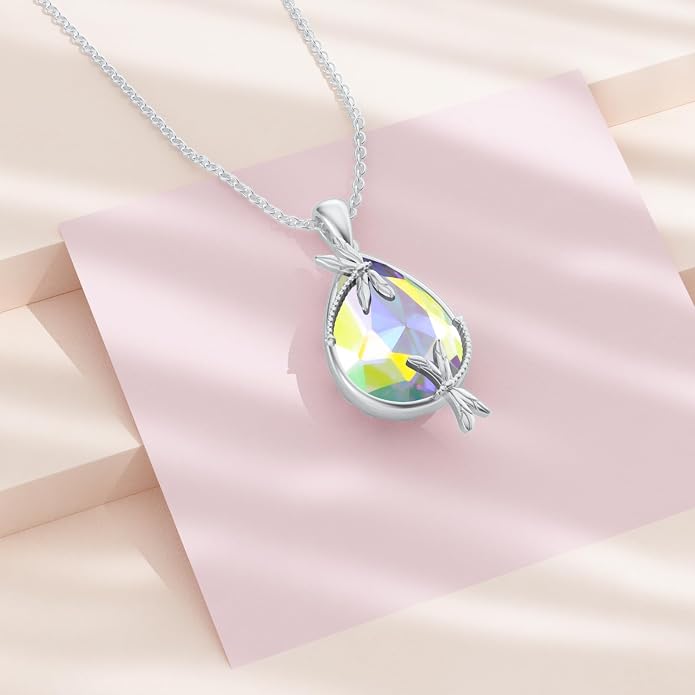 ROMANTICWORK Clover/AA/Ankh/Sun/Compass Necklace Sterling Silver Moss Agate Turquoise Butterfly/Dragonfly/Bee Pendant Jewellery Christmas Birthday Gifts for Women