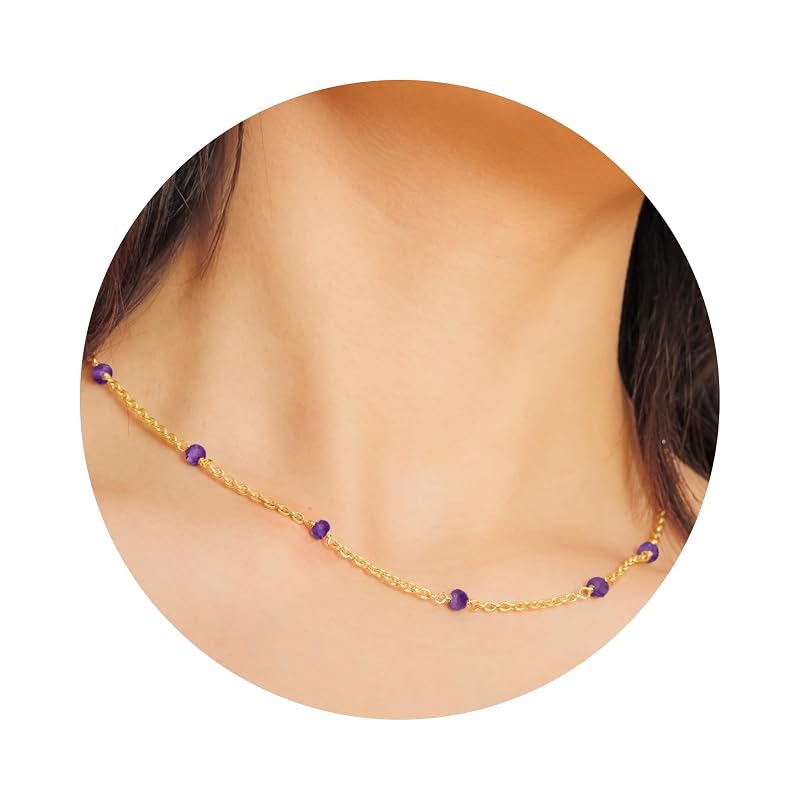 Amethyst Necklace for Women, Premium Beaded Gold Necklaces for Women - Tarnish Free 18K Gold Vermeil Certified S925 Classic Statement Necklace Gold Jewelry for Women - Mothers Day Gifts for Mom Wife