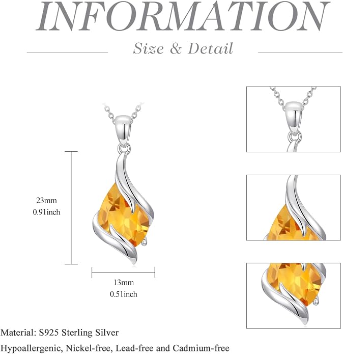 HPQQ Birthstone Necklace for Women 925 Sterling Silver Teardrop Pendant Fine Jewelry Birthday Mothers Day Gifts for Women Mom Her