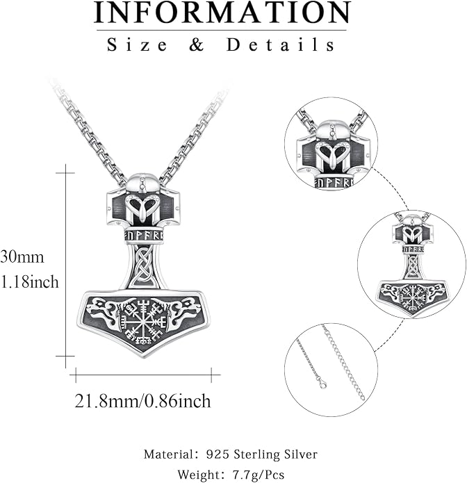 Viking Necklace for Men 925 Sterling Silver Rune Amulet Pendant Nordic Necklace Viking Jewelry Gift for Father Husband Son