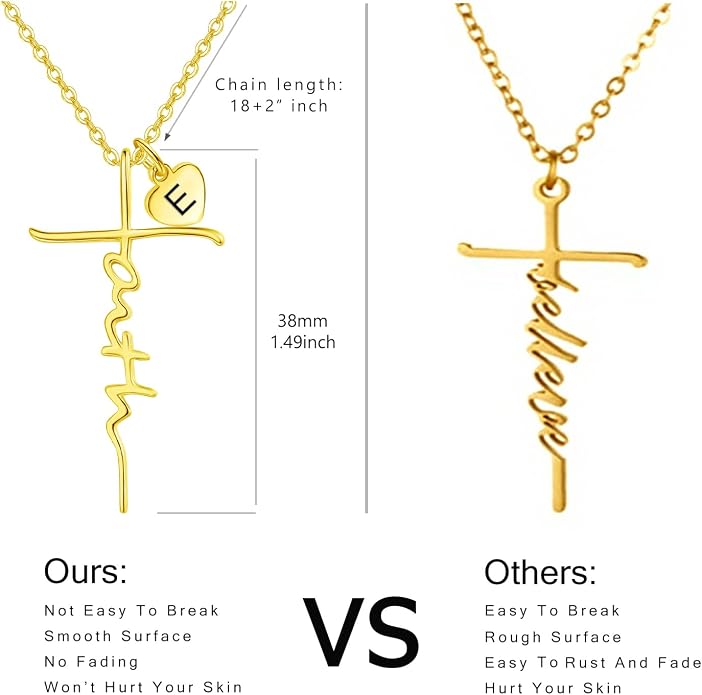 PRAYMOS Faith Cross Necklace for Women 925 Sterling Silver Pendant Necklace With Birthstone Initial Christian Religious Confirmation Baptism Mothers Day Gifts