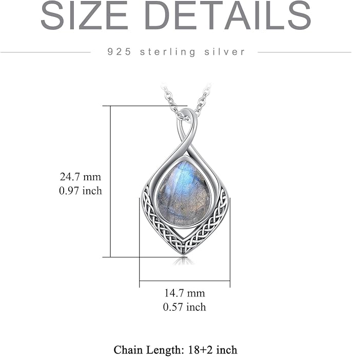 PELOVNY Celtic Knot Necklaces for Women 925 Sterling Silver Gemstone/Birthstone Teardrop Infinity Necklace Irish Celtic Pendant Jewelry Gifts for Mom Daughter Wife
