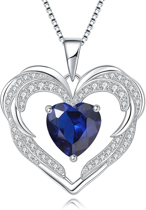 Heart Necklaces for Women Mother's day Gifts, Birthstone 925 Sterling Silver Angel Wings Love Pendant Necklaces for Women, Jewelry Gifts for Wife, Anniversary, Birthday