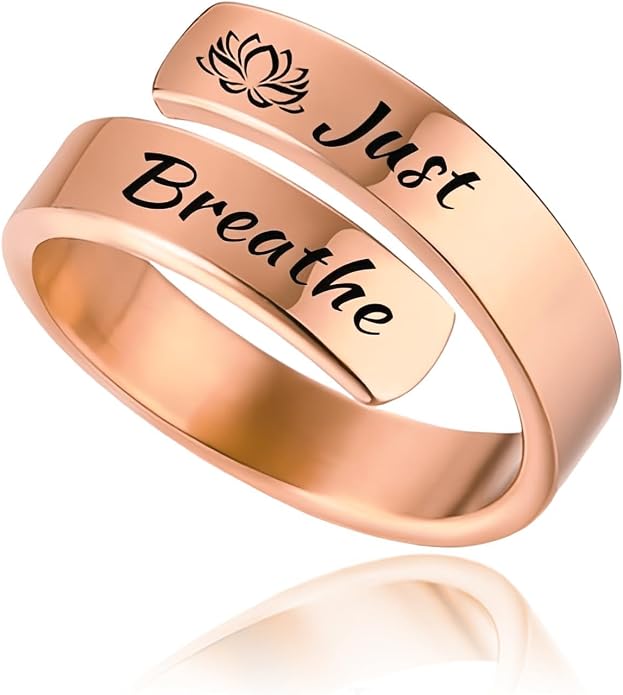 HUASAI Just Breathe Hope Rings for Women Adjustable Tarnish Resistant Stainless Steel Inspirational Jewelry Gifts