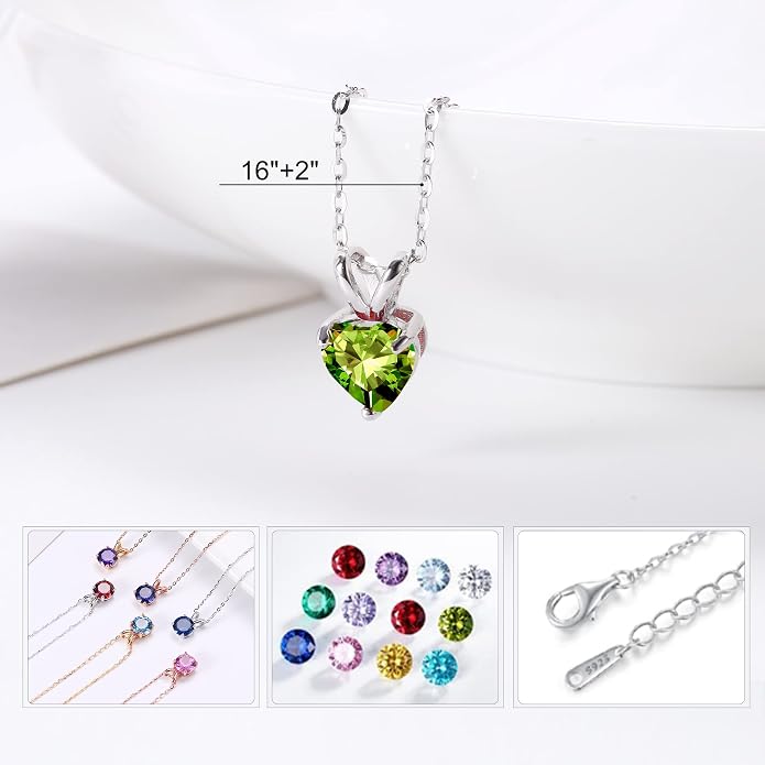 SMILEST Dainty Heart Birthstone Necklace for Women, 925 Sterling Silver Necklace Sparkling Heart Pendant, Anniversary Birthday Gifts for Women Mom Wife Daughter Girlfriend Grandma