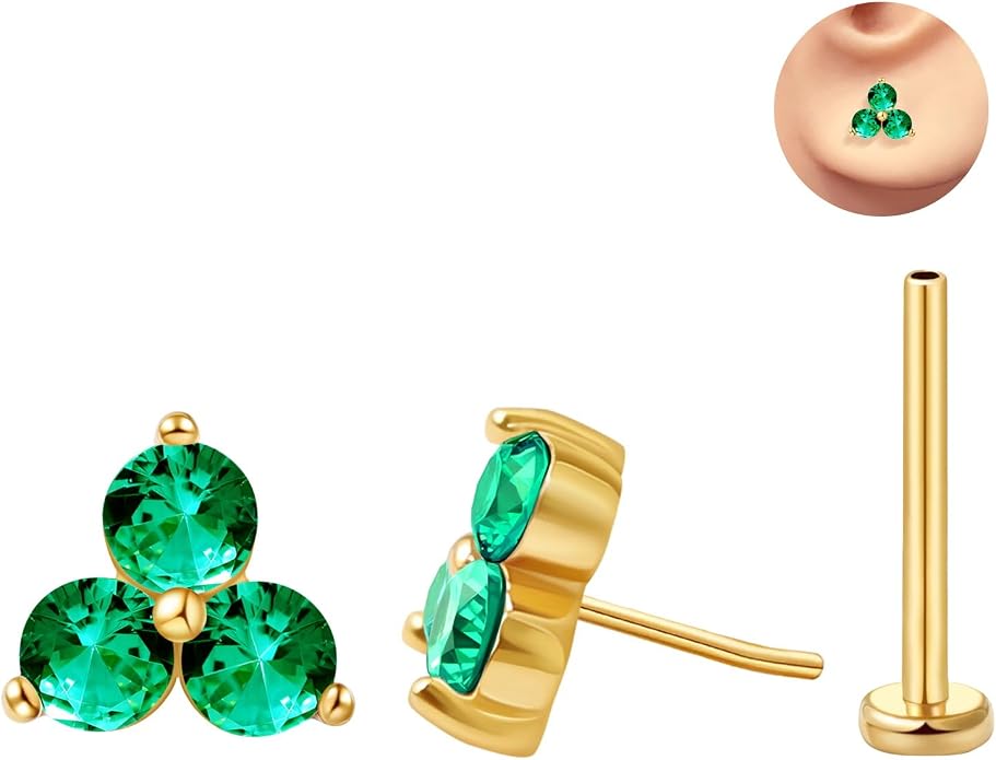 FANSING Cartilage Earring Tragus Stud Trio CZ Stone Flat Back Earring for Helix Conch Threadless Push Pin Labret Stud