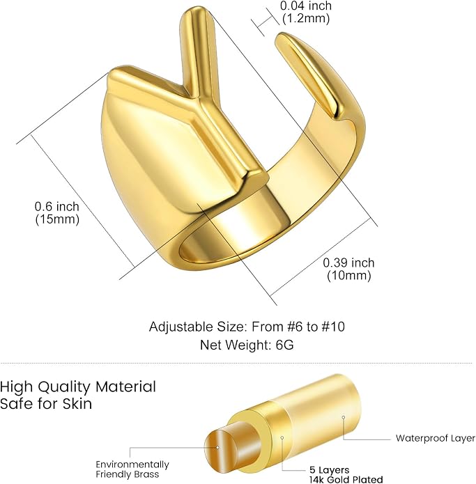 KeyStyle Bold Initial Letter Rings Adjustable, GoldChic Jewelry Women Gold Statement Ring Personalized Engraved Women’s Open Signet Ring for Party (Gold, White Gold, Black)