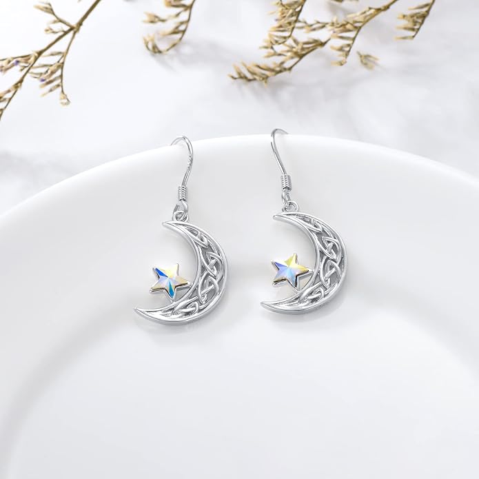 Leverback Earrings 925 Sterling Silver Heart Dangle Drop Earrings, Crystals from Austria, Birthday Jewelry Gifts for Women