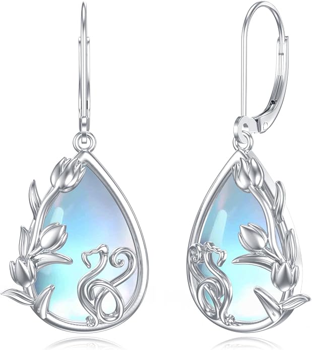 Dorunmo Moonstone Dangle Drop Earrings s925 Sterling Silver Leverback Earrings Filigree Moonstone Jewelry Birthday Gifts for Women