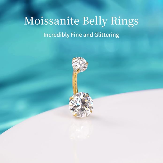 limerencia Moissanite Belly Button Ring, G23 Titanium Hypoallergenic Internally Threaded Navel Jewelry, Curved Dangle Belly Ring Piercing Jewelry for Women, Men