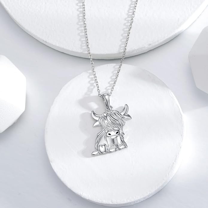 Highland Cow Gifts for Women 925 Sterling Silver Highland Cow Birthstone Necklace Fluffy Cow Jewelry Gifts Birthday Christmas