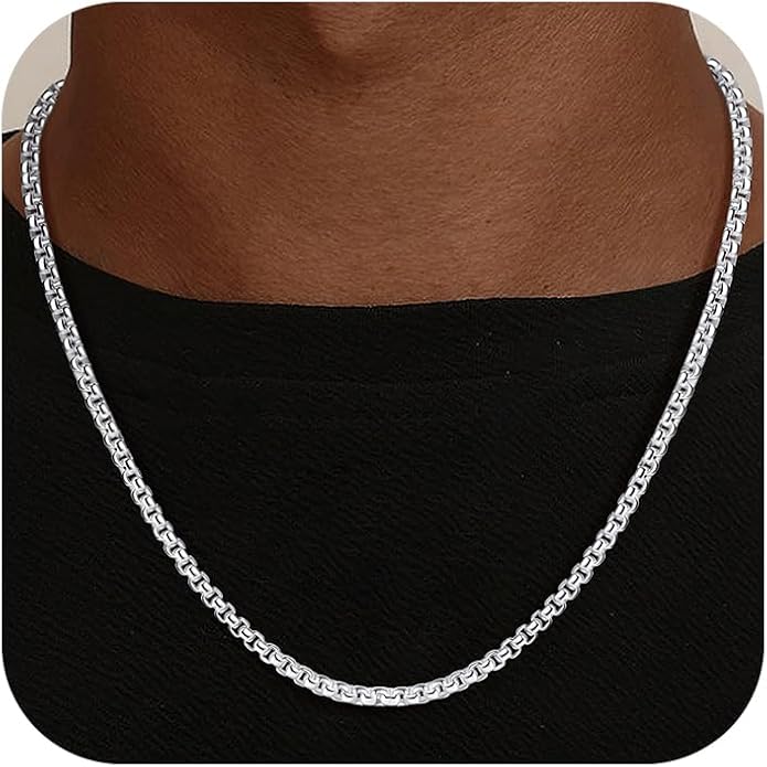 HIMSTORY Silver Chain for Men, 925 Sterling Silver 2mm/3mm/4mm Round Box Chain Necklace for Men Women Jewelry Diamond Cut Mens Chains Gifts for Husband Father Boyfriends