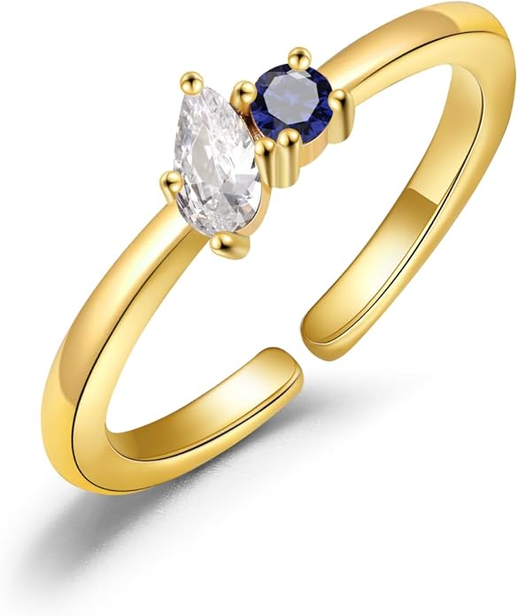 JSJOY Birthstone Rings for Women Dainty Emerald Blue Ring Birthday Gifts for Mom Her Gemstones CZ Ring for Teens Gold Rings That Don't Tarnish Adjustable Ring Jewelry Gifts