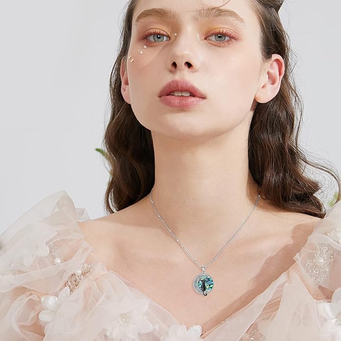 TOUPOP Cat Necklace Sterling Silver Abalone Shell Celtic Cat on the Moon with Abalone Shell Birthday Christmas Jewelry Gifts for Women