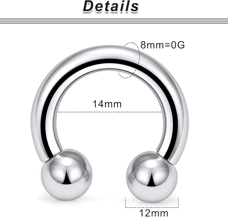00G 0G 2G 4G 6G 8G 10G 12G 14G 16G Septum Rings Silver Black Surgical Steel Heavy Gauges Earrings Stretching kit Eyebrow Lip Septm Nose Rings Helix Tragus Daith Rook Earrings Hoops 10mm-19mm
