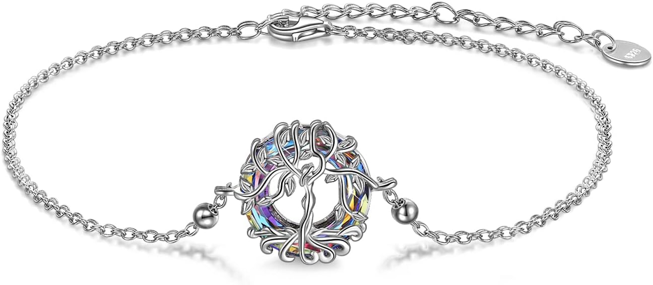 ONEFINITY Tree of Life Bracelet Sterling Silver Abalone Shell/Blue Opal/Turquoise/Malachite Tree of Life Jewelry Gifts for Women