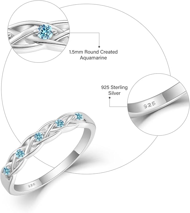 Infinity Celtic Knot Ring 925 Sterling Silver Twisted Knot Birthstone Ring Statement Rings for Women Size 5-10