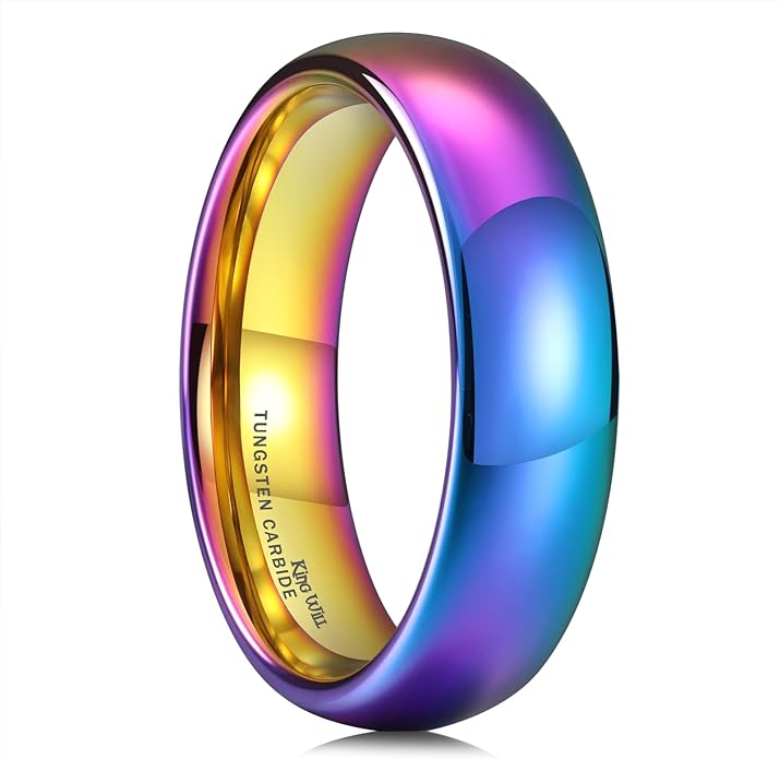 King Will Men's Women's Tungsten Carbide Ring 24k Gold Plated Rose Gold Plated Domed Polished Finish Wedding Band