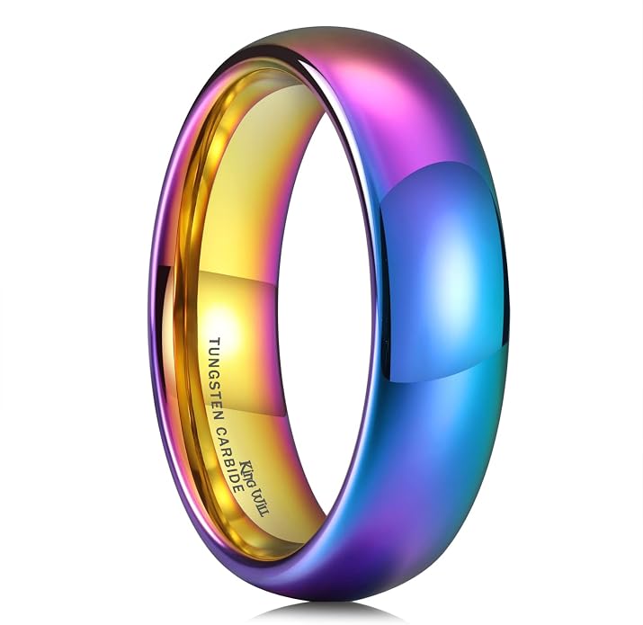 King Will Men's Women's Tungsten Carbide Ring 24k Gold Plated Rose Gold Plated Domed Polished Finish Wedding Band