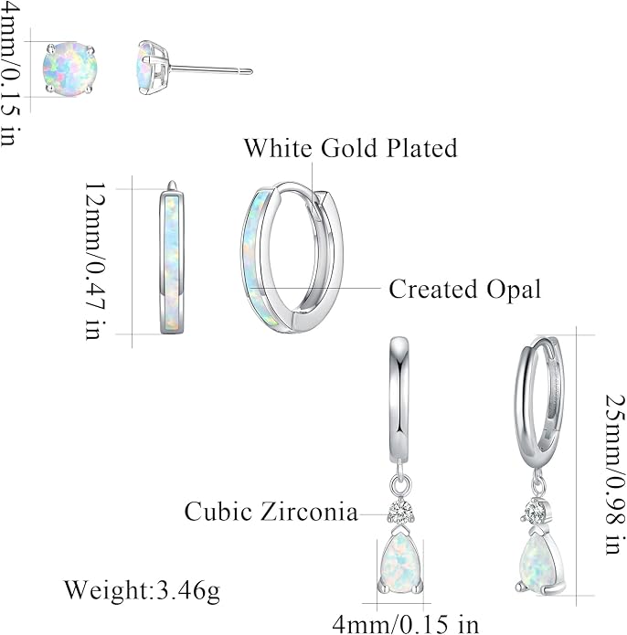 CiNily Opal Earrings Set for Women Hypoallergenic, Opal Stud Huggie Hoop Earrings Silver/Rose Gold Plated Dainty Hoop Huggie Silver Dangle Earring Stacks, Gold Jewelry