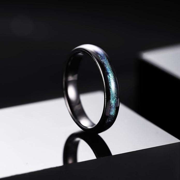 THREE KEYS JEWELRY 4mm 8mm Black Tungsten Wedding Band for Men Women, Blue Green Sandstone & Purple Galaxy Inlay, Domed Polished Comfort Fit Anniversary Engagement Ring