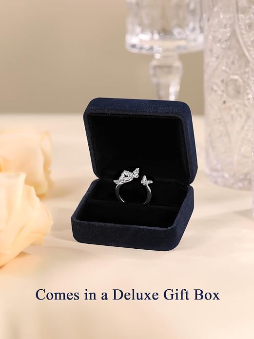Moissanite Flower/Butterfly/Star Pretty Open Ring for Women, Adjustable Ring, Solid 925 Sterling Silver with Gold Plated, Stackable Ring, Birthday Valentines Anniversary Mothers Day Ideal Gift for Her
