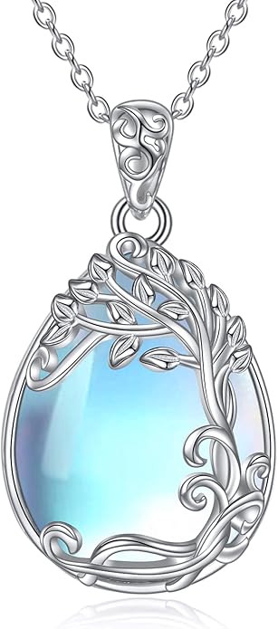 YAFEINI 925 Sterling Silver Moonstone Necklace Filigree Teardrop Pendant Necklace Jewelry for Women Girls