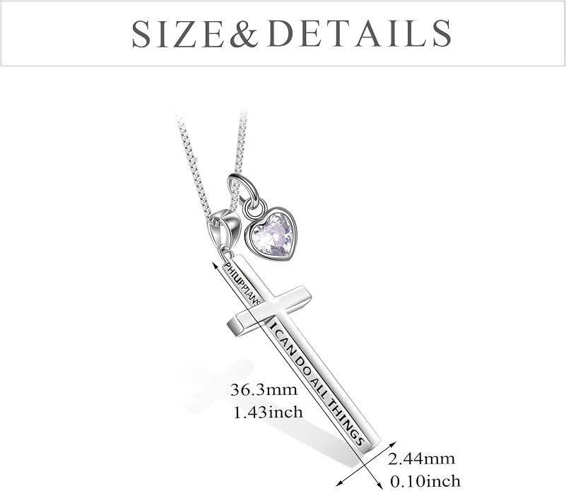 POPLYKE Cross Necklace 925 Sterling Silver Philippians 4:13 I Can Do All The Things Inspirational Necklace Gifts for Women Men 20+2''