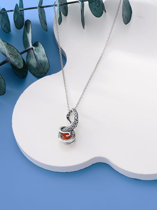 Octopus Tentacles Necklace with Gemston 925 Sterling Silver Octopus Pendant for Women Ocean Jewelry Gift for Women