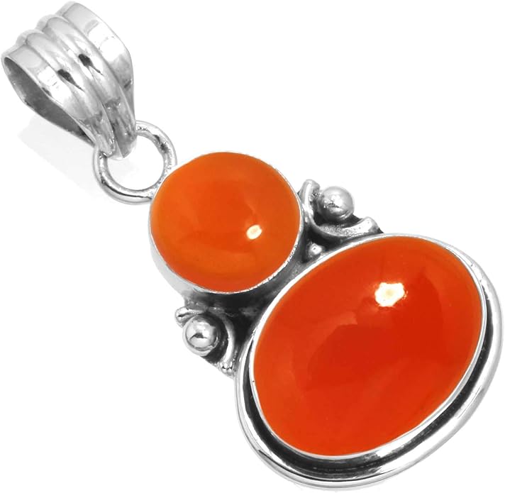 Handmade Genuine 925 Sterling Silver Pendant Necklace Natural Gemstone Crystal, Lapis, Onyx, Amber Oval Round Boho Jewelry For Women