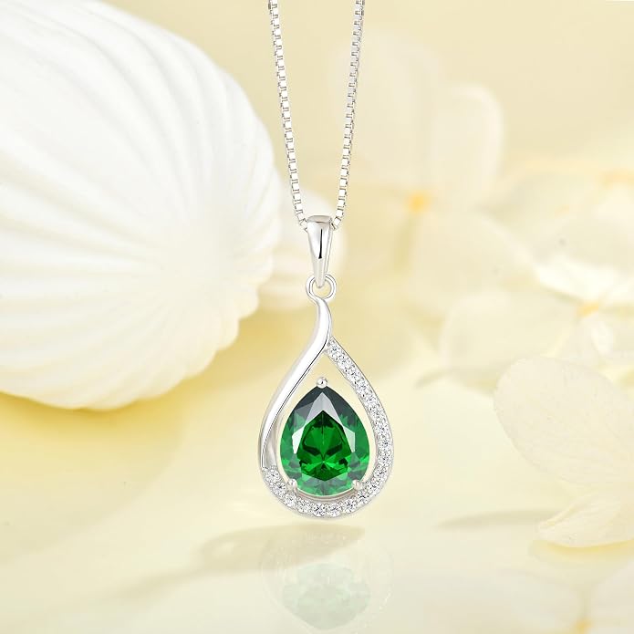 Teardrop Birthstone Necklace for Women 925 Sterling Silver White/Yellow Gold Plated Cubic Zirconia Pendant Necklace Jewelry for Her