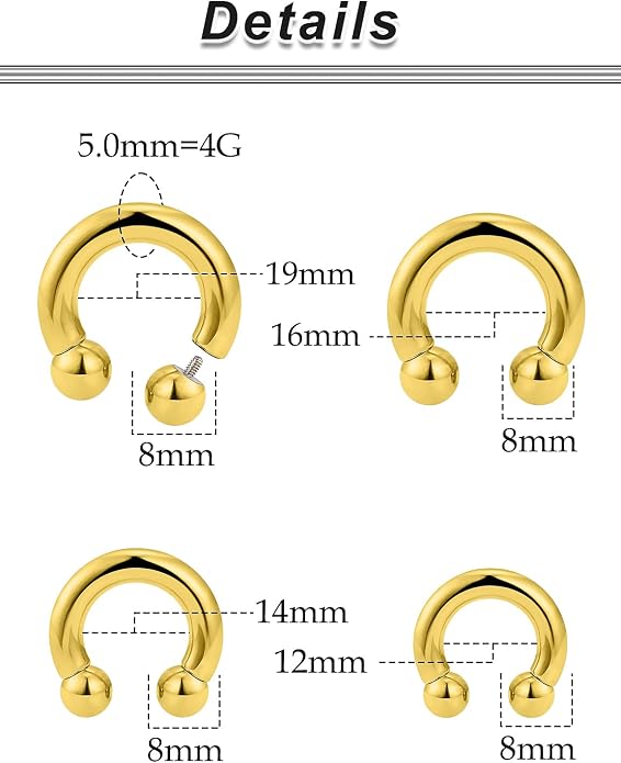 20G-00G Septum Rings Ear Gauges Earrings Stretching Kit 316L Surgical Steel Horseshoe Septum Pa Piercing Jewelry for Women 10mm 12mm 14mm 16mm