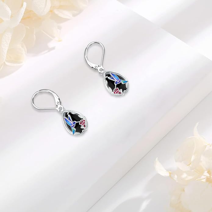 Dangle Earrings Sterling Silver Moonstone/Turquoise/CZ/Crystal Earrings for Women Tree of Life Animal Filigree Leverback Earrings Jewelry Gifts