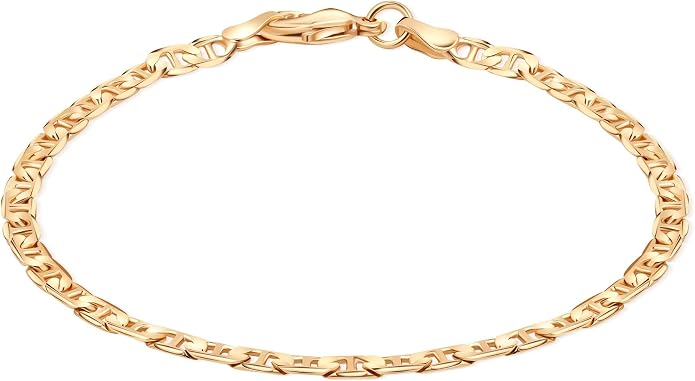 Barzel 18K Gold Plated Flat Mariner/Marina Link Chain Bracelet - Made In Brazil