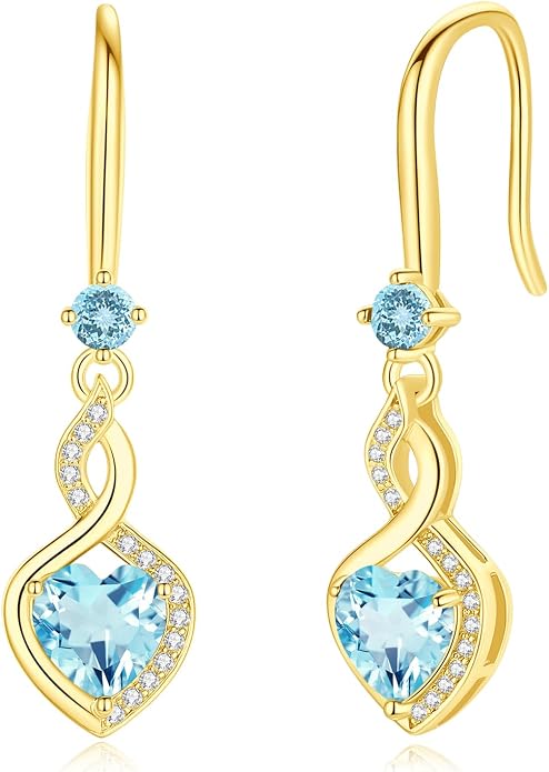 FANCIME Heart Infinity Dangle Drop Earrings 925 Sterling Silver Heart Gemstone Birthstone Earring