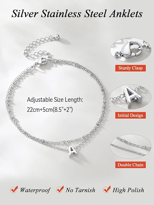 FaithHeart Initial Ankle Bracelets for Women, Waterproof 14k Gold Plated Initial Anklets Non Tarnish Stainless Steel Cute Layered Anklet Summer Beach Jewelry