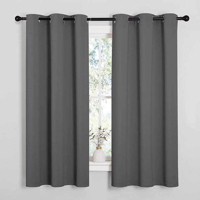 NICETOWN Bedroom Curtains Blackout Drapery Panels, Three Pass Microfiber Thermal Insulated Solid Ring Top Blackout Window Curtains/Drapes (Two Panels, 42 x 48 inches, Gray)