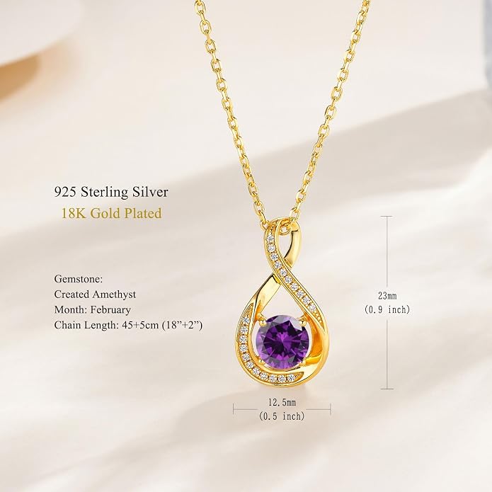 925 Sterling Silver Birthstone Necklace for Women Infinity Necklaces Birthday Anniversary Fine Jewelry Gifts for Mother Women, Adjustable Chain