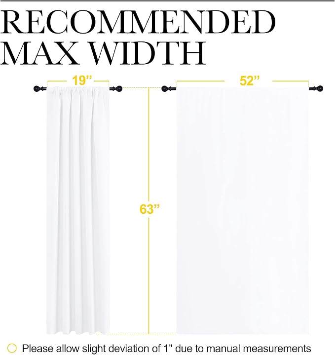 NICETOWN Bedroom Window Curtain Panels - Window Treatment Rod Pocket Drapes for Nursery (White, 2 Panels, 52" by 63")