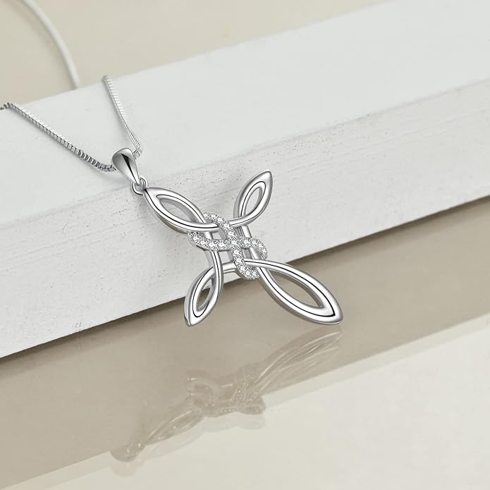 LUHE Celtic Knot Cross Necklace Sterling Silver Birthstone Polished Religious Infinity Celtics Jewelry Gifts for Women
