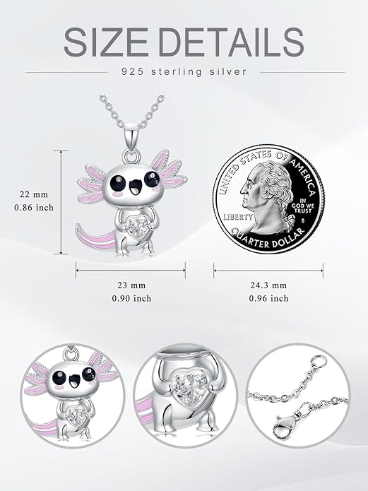 Dorunmo Axolotl Necklace 925 Sterling Silver Axolotl Birthstone Pendant Cute Animal Axolotl Jewelry Gifts for Women