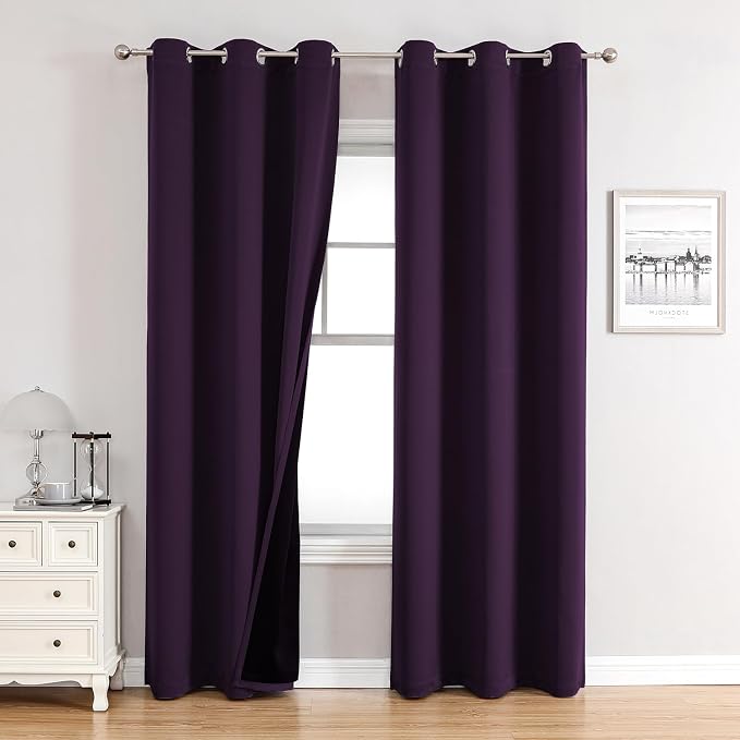 ChrisDowa 100% Blackout Curtains for Bedroom 84 Inches Long 2 Panels Set | 2 Thick Layers, Thermal Insulated, Light Blocking, Grommet, Window Treatment, Living Room Drapes, Royal Purple, 42 x 84 Inch