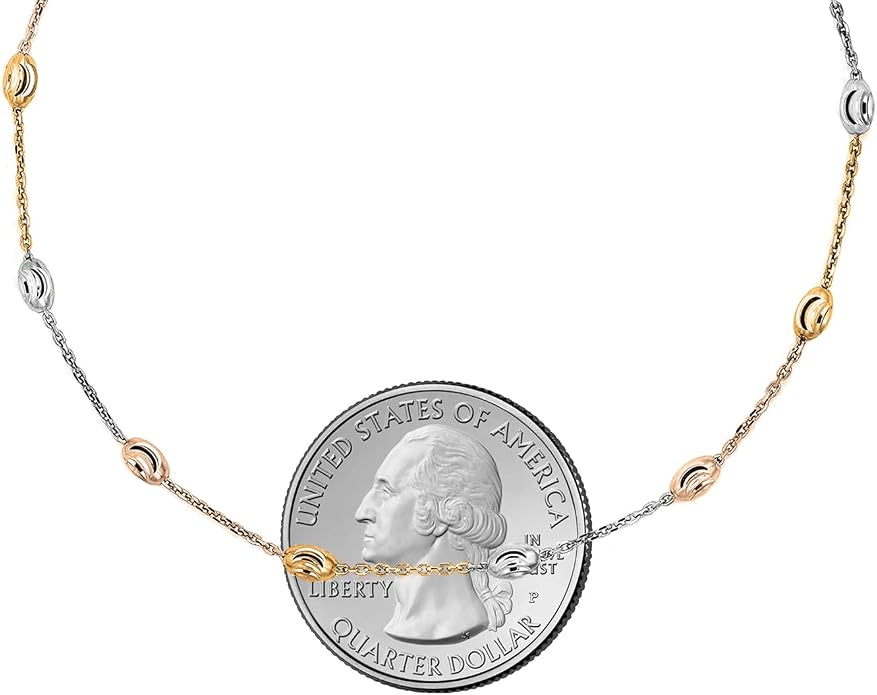 Savlano 18K Gold Plated Over 925 Sterling Silver Station Oval Moon Bead Anklet Chain For Women. Silver, Gold, Rose Gold - Made in Italy Comes With a Gift Box