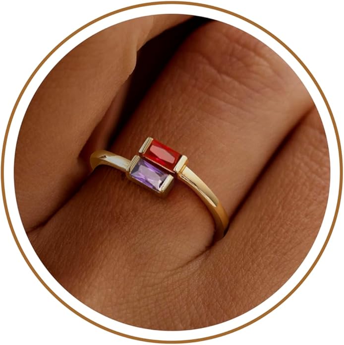JSJOY Birthstone Rings for Women Dainty Emerald Blue Ring Birthday Gifts for Mom Her Gemstones CZ Ring for Teens Gold Rings That Don't Tarnish Adjustable Ring Jewelry Gifts